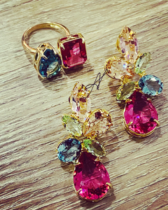 Conjunto pedras banho ouro 18k