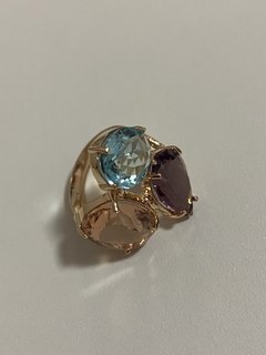 Anel multicolorido banhado a ouro 18k