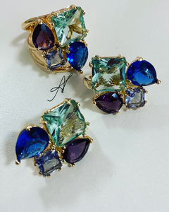 Conjunto cristais coloridos banho ouro 18k - comprar online