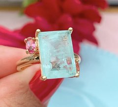 Anel pedra turmalina banhado a ouro 18k