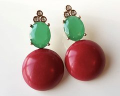 Brinco vermelho e verde banhado a ouro 18k - comprar online