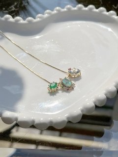 Colar triplo esmeraldo Colombiana, esmeralda banhado a ouro 18k