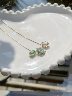 Colar triplo esmeraldo Colombiana, esmeralda banhado a ouro 18k