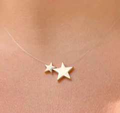 Colar Estrela Fio Nylon Banho de Ouro 18K