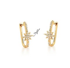 Brinco argola estrela banhado a ouro 18k