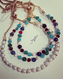 Pulseira cristais ajustáveis banhada a ouro 18k