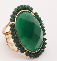 Anel cristais verde banho ouro 18k