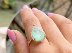 Anel gota esmeralda colombiana banhado a ouro 18k