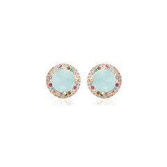 Brinco turm lig zirconias coloridas banhado a ouro 18k