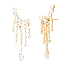Brinco ear cuff cascata cristais banho ouro 18k