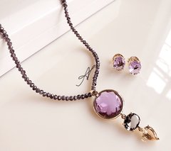 Conjunto cristais coloridos banhado a ouro 18k