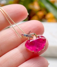 Colar coracao pink banho ouro 18k - comprar online