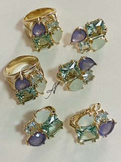 Conjunto cristais coloridos banho ouro 18k - loja online