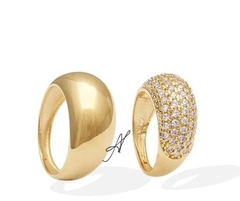 Anel duplo liso e cravejado banho ouro 18k