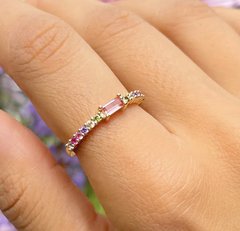 Anel cravejado colorido banhado a ouro 18k - loja online
