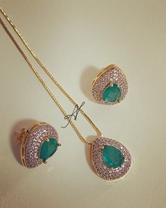 Conjunto pedraria banhado a ouro 18k - comprar online