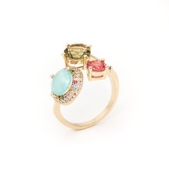 Anel triplo pedras coloridas banhado a ouro 18K - comprar online