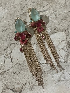 Brinco esmeralda colombiana franja banho ouro 18k