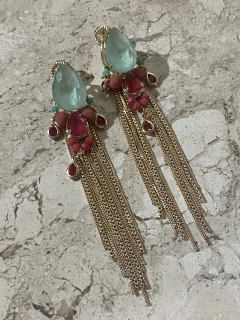 Brinco esmeralda colombiana franja banho ouro 18k