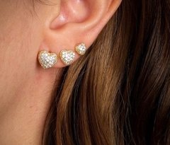Trio brinco coracao zirconia banhado a ouro 18k