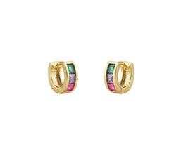 Brinco argola zirconias coloridas banho ouro 18k