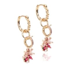 Brinco argola flor cristal banhad a ouro 18k - comprar online