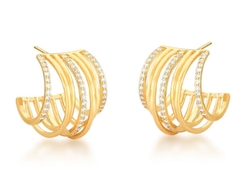 Brinco meia argola varias fileiras banho ouro 18k