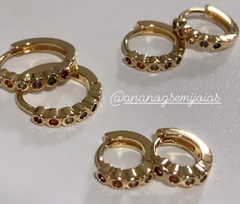 Brinco argola colorida banho ouro 18k