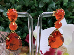 Brinco laranja banho ouro 18k