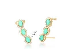 Brinco ear cuff esmeralda colombiana banhado a ouro 18k