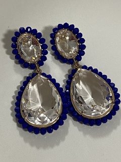 Brinco cristal azul bic banhado a ouro 18k