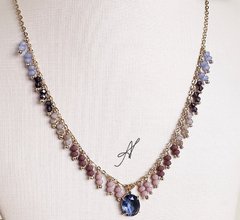 Colar cristais roxo degrade banhado a ouro 18k