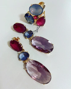 Brinco multicolorido banhado a ouro 18k