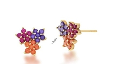 Brinco flores coloridas banhado a ouro 18k