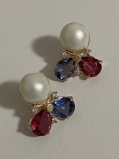 Brinco Perola gotas coloridas banhado a ouro 18k