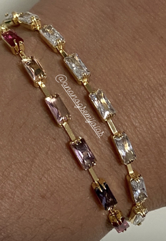 Pulseiras ajustáveis pedras banho ouro 18k