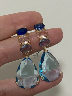 Brinco gota azul multicolor banho ouro 18k - comprar online