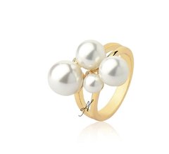 Anel pérolas banhado a ouro 18k