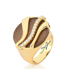 Anel madeira detalhe banho ouro 18k
