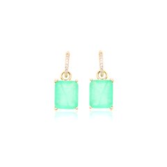 Brinco esmeralda colombiana banhado a ouro 18k