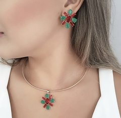 Conjunto rubi e verde esmeralda banhado a ouro 18k - comprar online