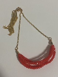 Pulseira ajustável cristais e franjas banhadas a ouro 18k