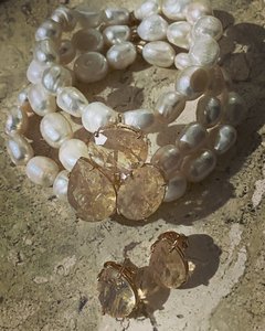 Pulseira 3 voltas de pérola barroca com cristais + brincos gota - comprar online