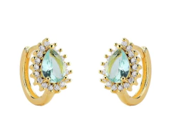 Brinco argola gota azul banho ouro 18k