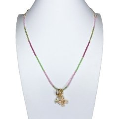 Colar ajustável cristais c pingentes banhado a ouro 18k