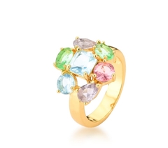 Anel cristais mult banho ouro 18k