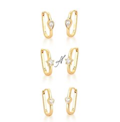 Trio argolas formas zirconias banhada a ouro 18k
