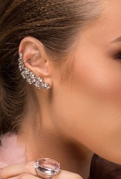 Brinco ear cuff zirconia banhado a ródio branco