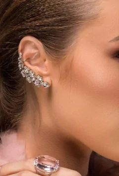 Brinco ear cuff zirconia banhado a ródio branco