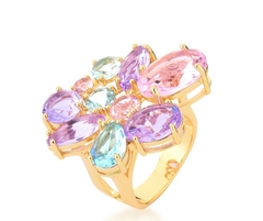 Anel multicolorido banho ouro 18k